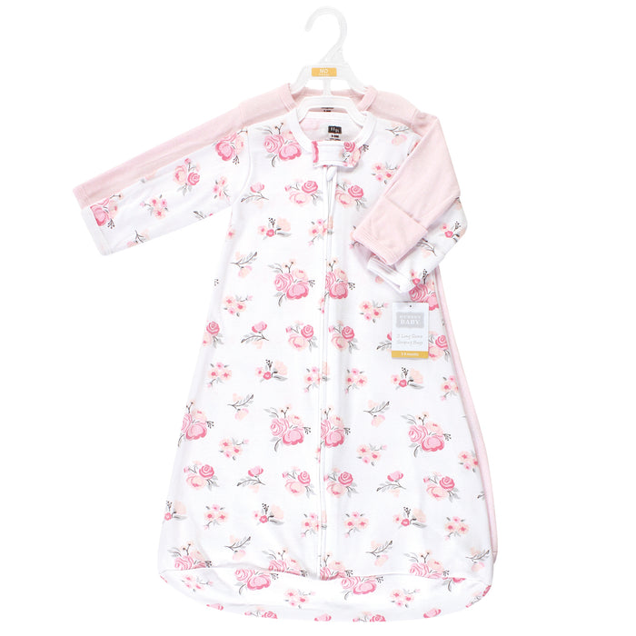Hudson Baby Infant Girl Cotton Long-Sleeve Wearable Blanket, Basic Pink Floral