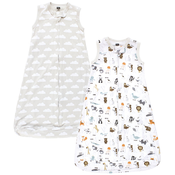 Hudson Baby Interlock Cotton Sleeveless Sleeping Bag, Alphabet Animals, 2-Pack