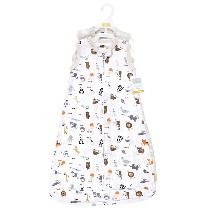 Hudson Baby Interlock Cotton Sleeveless Sleeping Bag, Alphabet Animals, 2-Pack