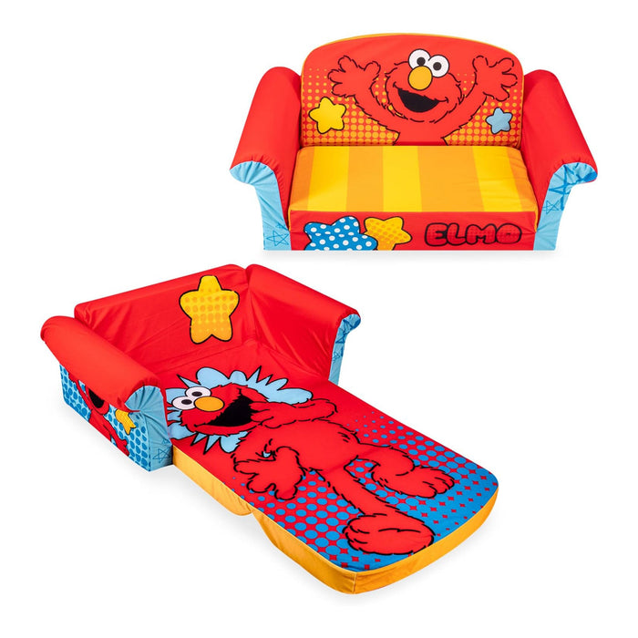 Marshmallow Furniture Kids 2-in-1 Flip Open Foam Sofa Bed, Sesame Street Elmo