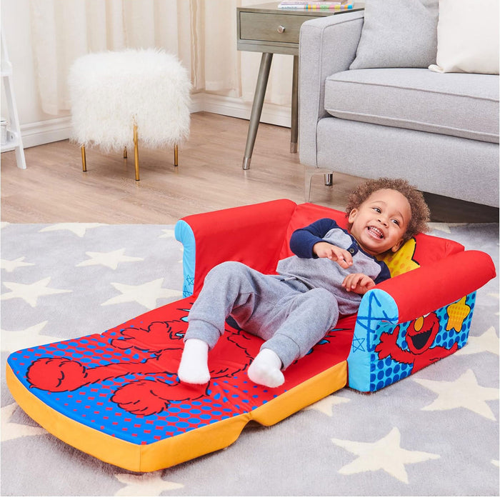 Marshmallow Furniture Kids 2-in-1 Flip Open Foam Sofa Bed, Sesame Street Elmo