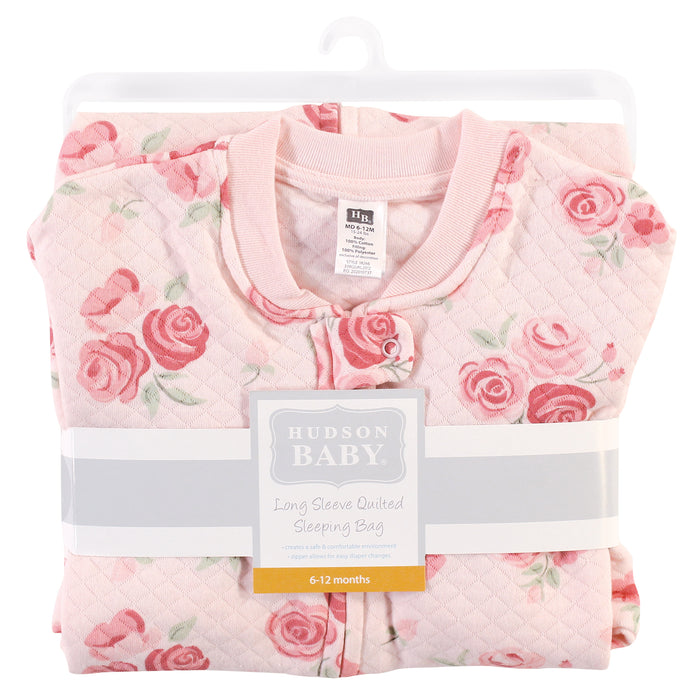 Hudson Baby Infant Girl Premium Quilted Long Sleeve Wearable Blanket, Blush Rose