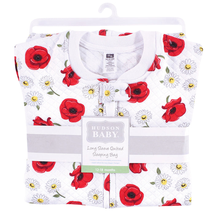 Hudson Baby Infant Girl Premium Quilted Long Sleeve Wearable Blanket, Poppy Daisy