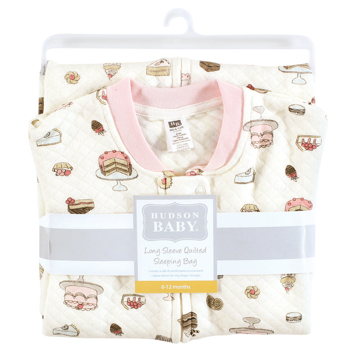 Hudson Baby Infant Girl Premium Quilted Long Sleeve Wearable Blanket, Sweet Bakery
