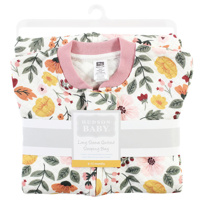 Hudson Baby Infant Girl Premium Quilted Long Sleeve Wearable Blanket, Fall Botanical