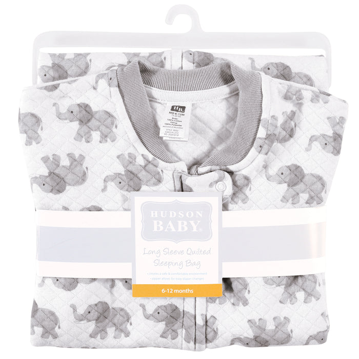 Hudson Baby Premium Quilted Long Sleeve Wearable Blanket, Gray Elephant