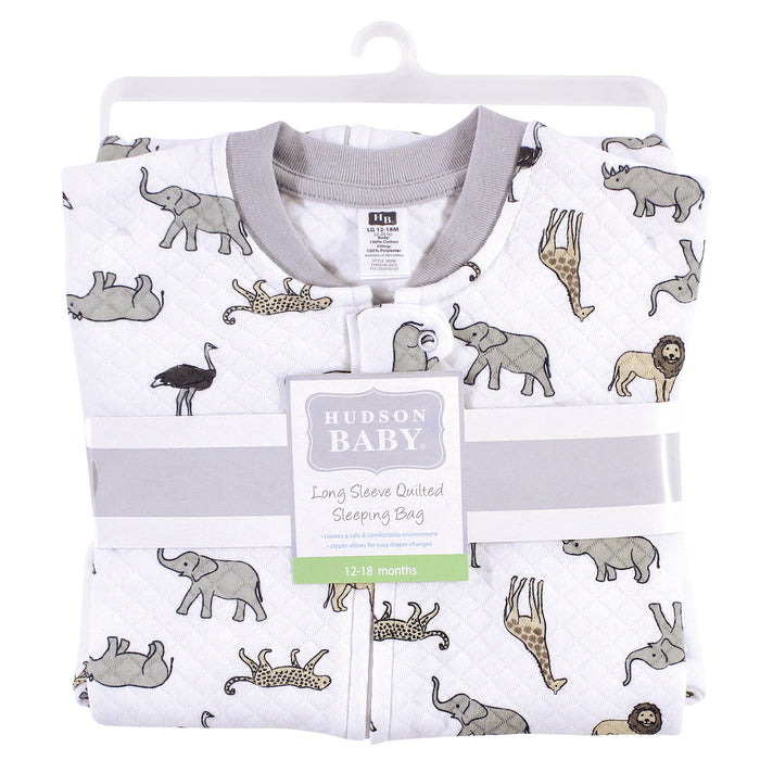 Hudson Baby Premium Quilted Long Sleeve Wearable Blanket, Neutral Safari