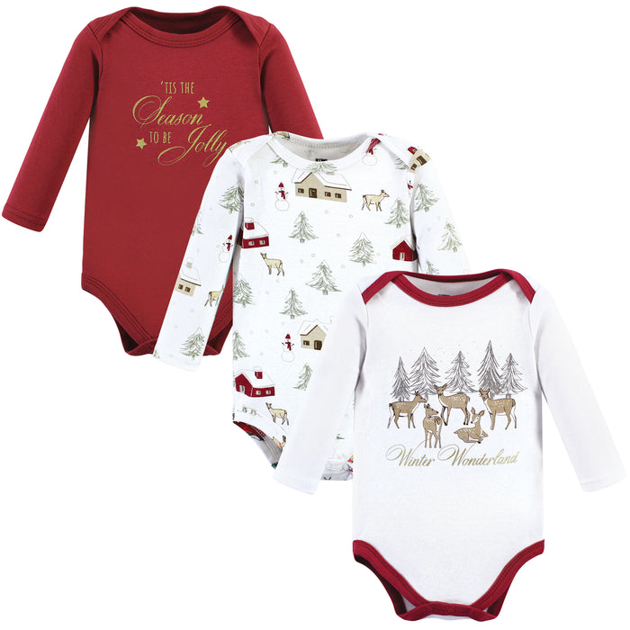 Hudson Baby Infant Girl Cotton Long-Sleeve Bodysuits, Girl Holiday Village