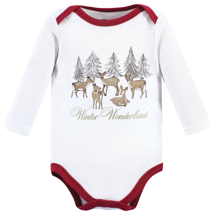Hudson Baby Infant Girl Cotton Long-Sleeve Bodysuits, Girl Holiday Village