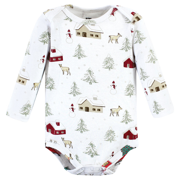 Hudson Baby Infant Girl Cotton Long-Sleeve Bodysuits, Girl Holiday Village