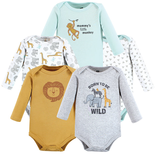 Hudson Baby Infant Boy Cotton Long-Sleeve Bodysuits, Little Monkey