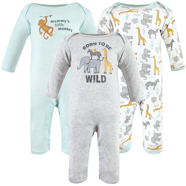 Hudson Baby 3-Pack Cotton Coveralls, Little Monkey