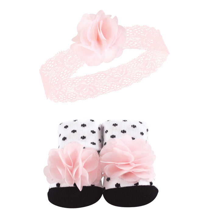 Hudson Baby Girl Headband and Socks Giftset, Swan, One Size