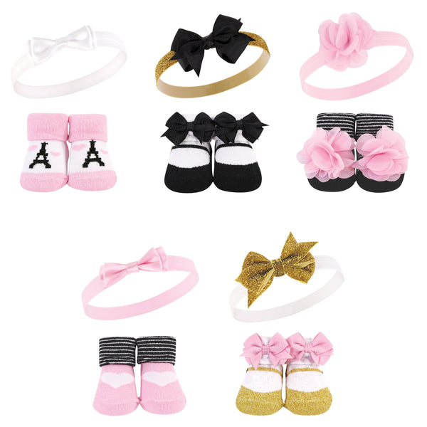 Hudson Baby Girl Headband and Socks Giftset, Paris, One Size