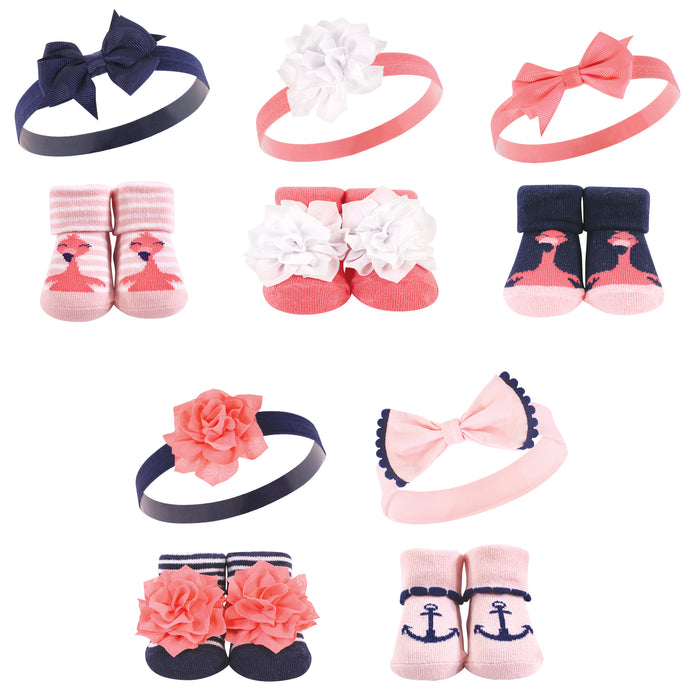 Hudson Baby Girl Headband and Socks Giftset, Flamingo, One Size