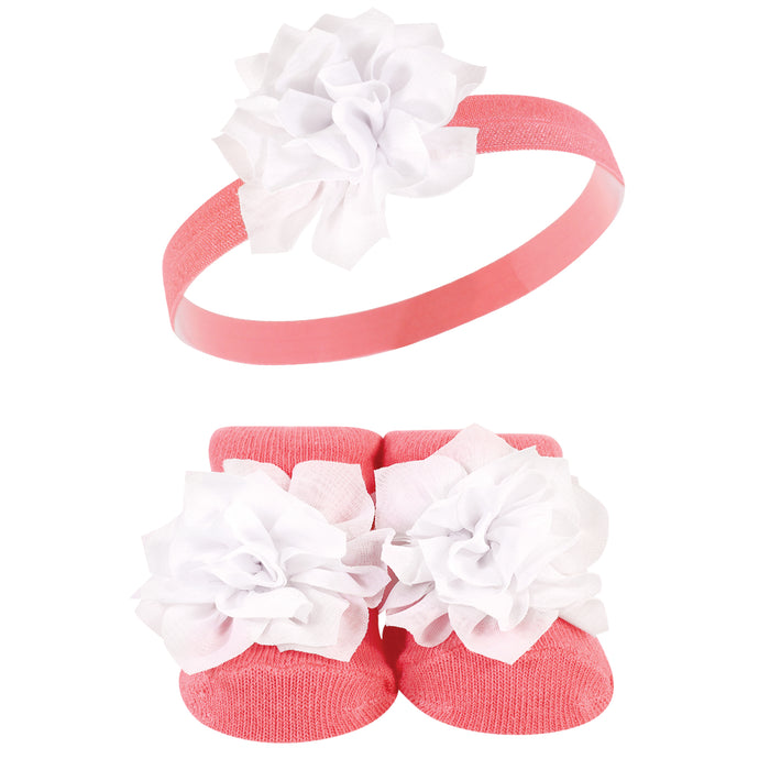 Hudson Baby Girl Headband and Socks Giftset, Flamingo, One Size