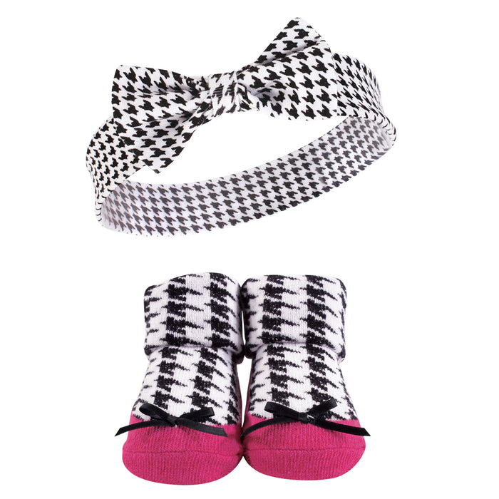 Hudson Baby Girl Headband and Socks Giftset, Dk.Pink Black, One Size