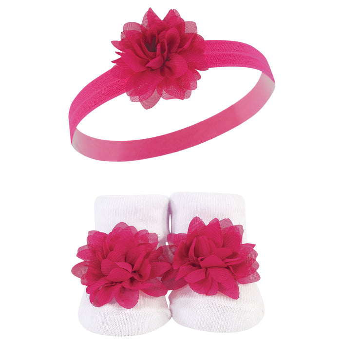 Hudson Baby Girl Headband and Socks Giftset, Dk.Pink Black, One Size