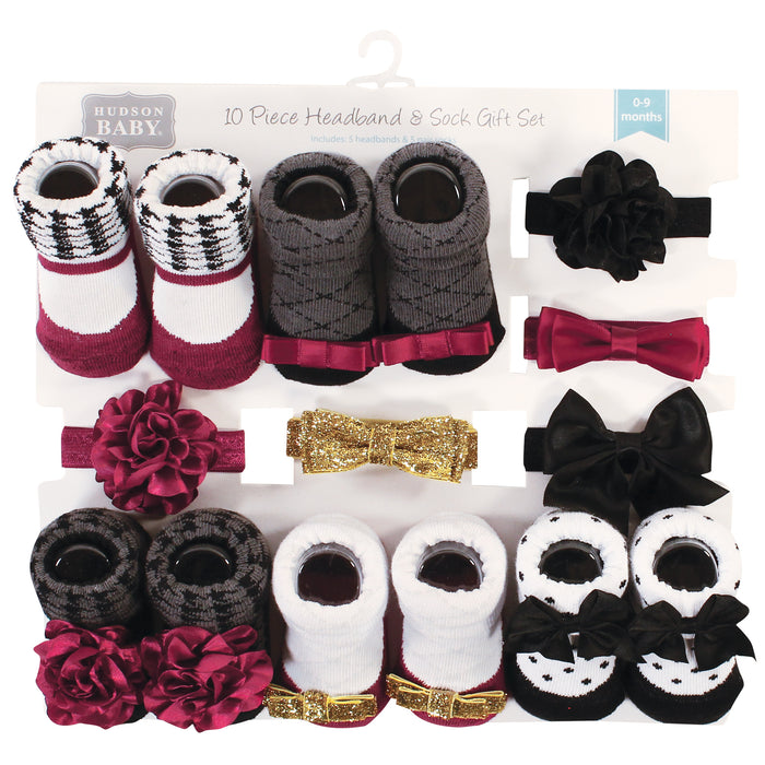 Hudson Baby Girl Headband and Socks Giftset, Fancy, One Size