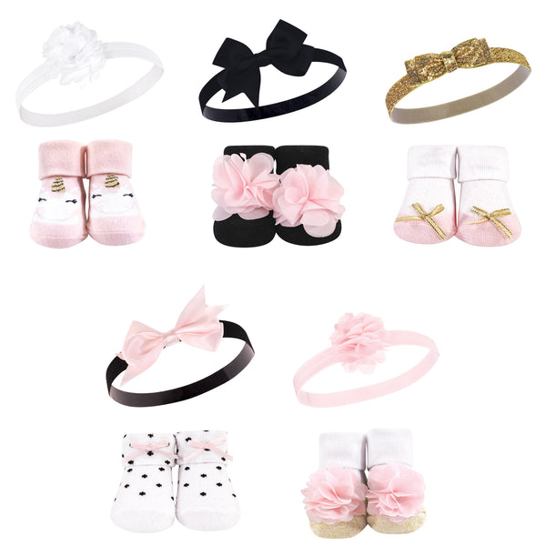 Hudson Baby Girl Headband and Socks Giftset, Gold Unicorn, One Size