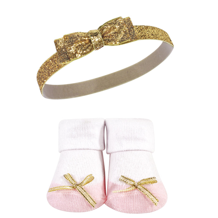 Hudson Baby Girl Headband and Socks Giftset, Gold Unicorn, One Size