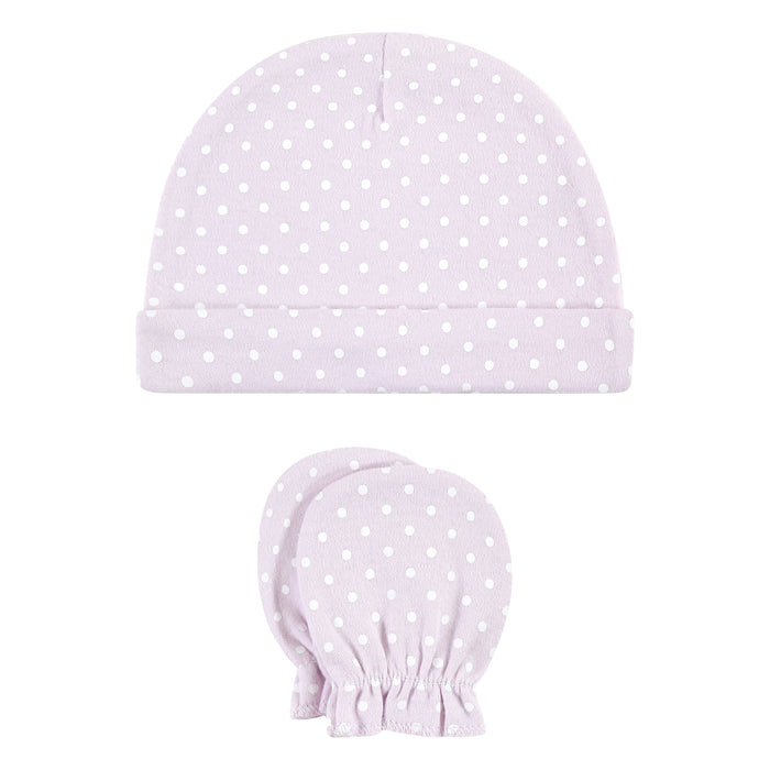 Hudson Baby Cotton Cap and Scratch Mitten Set, Lavender Floral, 0-6 Months