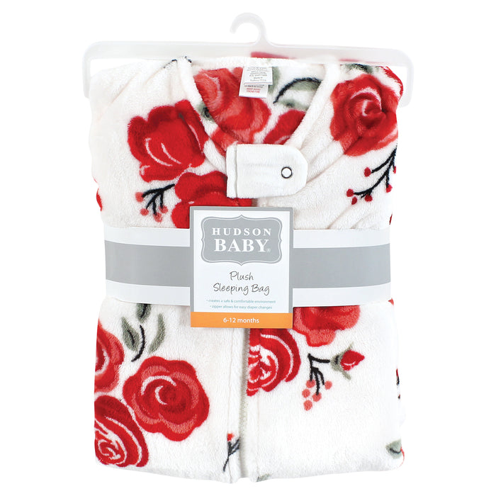 Hudson Baby Infant Girl Plush Sleeping Bag, Sack, Blanket, Red Rose Floral