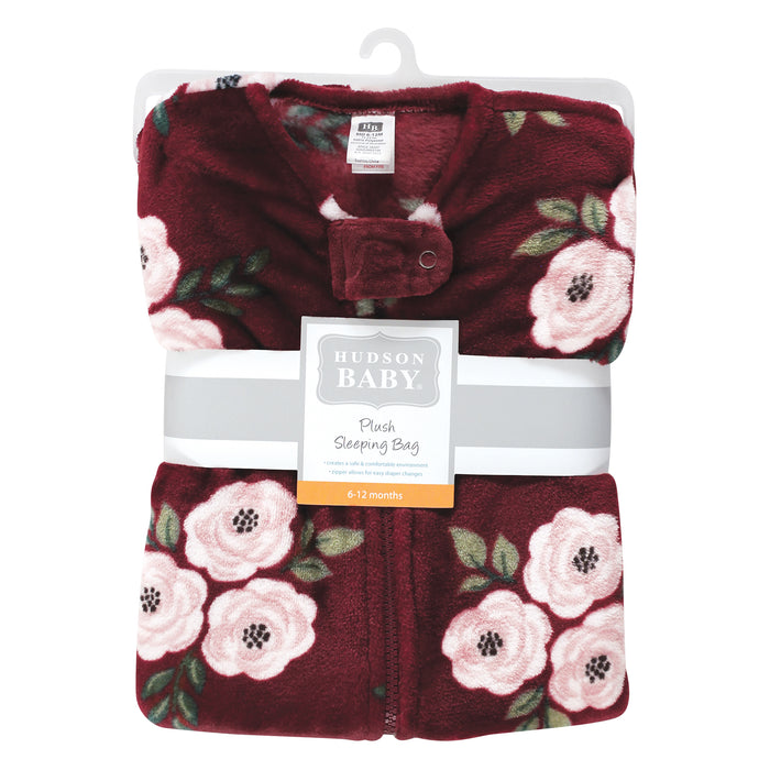 Hudson Baby Infant Girl Plush Sleeping Bag, Sack, Blanket, Sleeveless Burgundy Floral