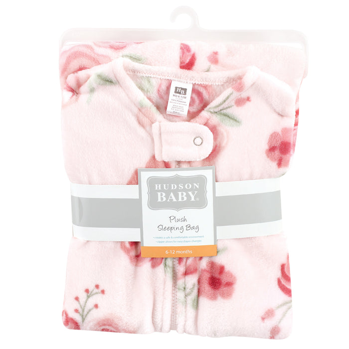 Hudson Baby Infant Girl Plush Sleeping Bag, Sack, Blanket, Blush Rose Sleeveless