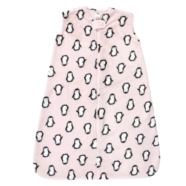 Hudson Baby Infant Girl Plush Sleeveless Sleeping Bag, Sack, Blanket, Pink Penguin