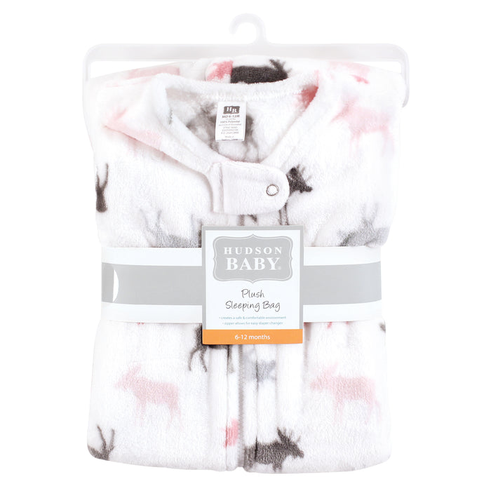 Hudson Baby Infant Girl Plush Sleeping Bag, Sack, Blanket, Sleeveless Pink Moose