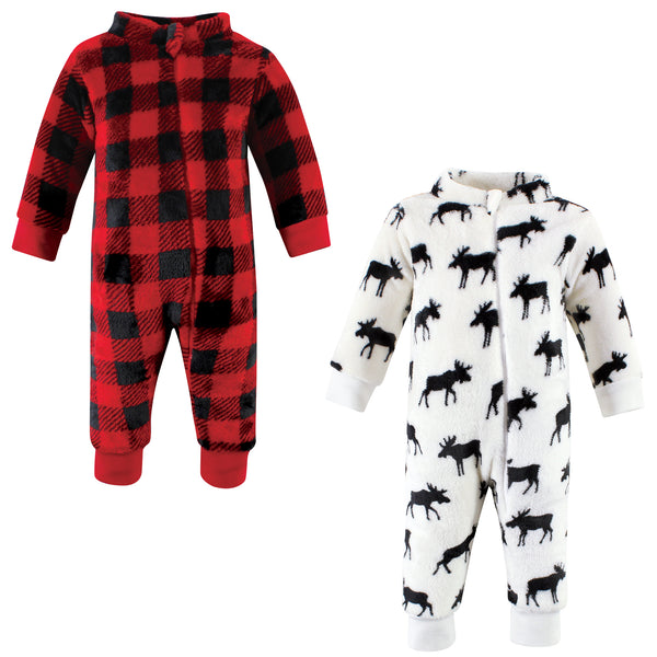 Hudson Baby Infant Boy Plush Jumpsuits, Black Moose