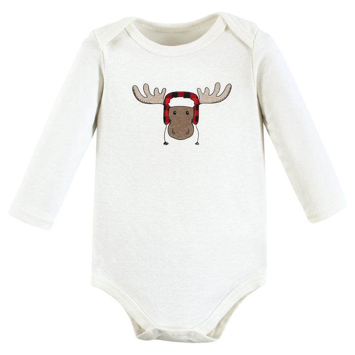 Hudson Baby Infant Boy Cotton Long-Sleeve Bodysuits, Winter Moose 5-Pack