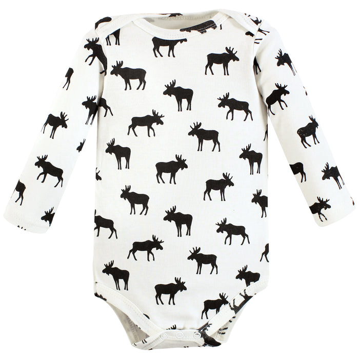 Hudson Baby Infant Boy Cotton Long-Sleeve Bodysuits, Winter Moose 5-Pack