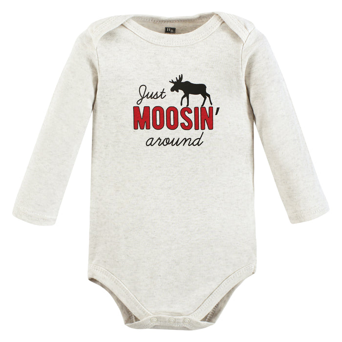 Hudson Baby Infant Boy Cotton Long-Sleeve Bodysuits, Winter Moose 5-Pack