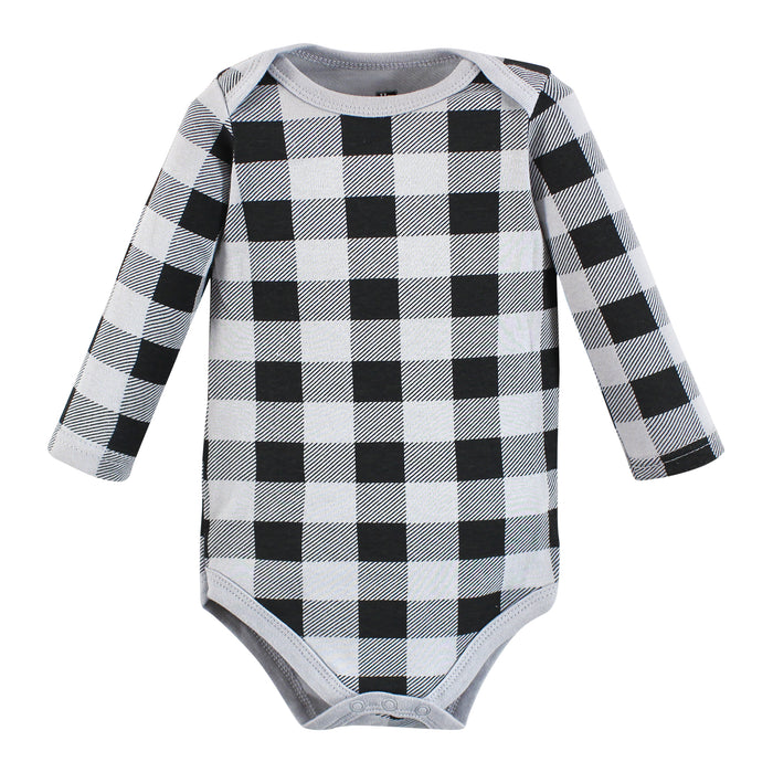 Hudson Baby Infant Boy Cotton Long-Sleeve Bodysuits, Baby Bear Gray Black 5-Pack