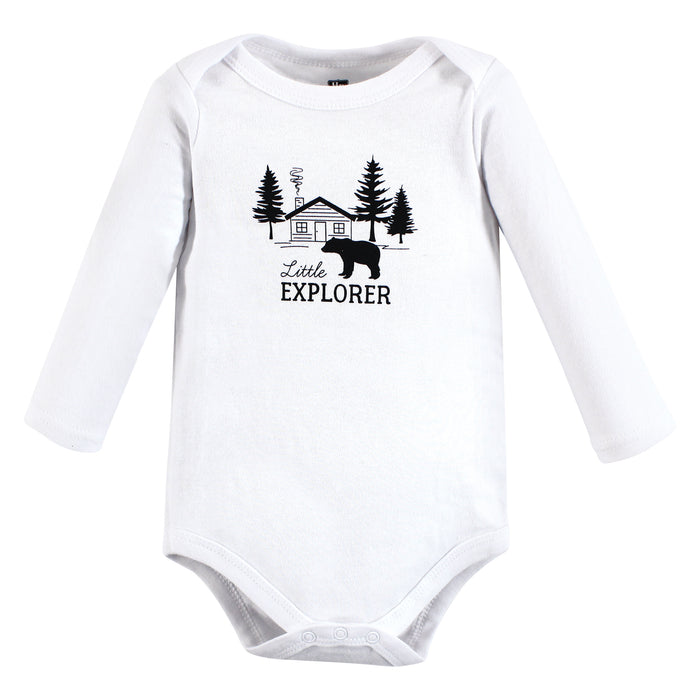 Hudson Baby Infant Boy Cotton Long-Sleeve Bodysuits, Baby Bear Gray Black 5-Pack