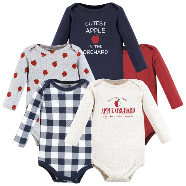 Hudson Baby Infant Boy Cotton Long-Sleeve Bodysuits, Apple Orchard 5-Pack