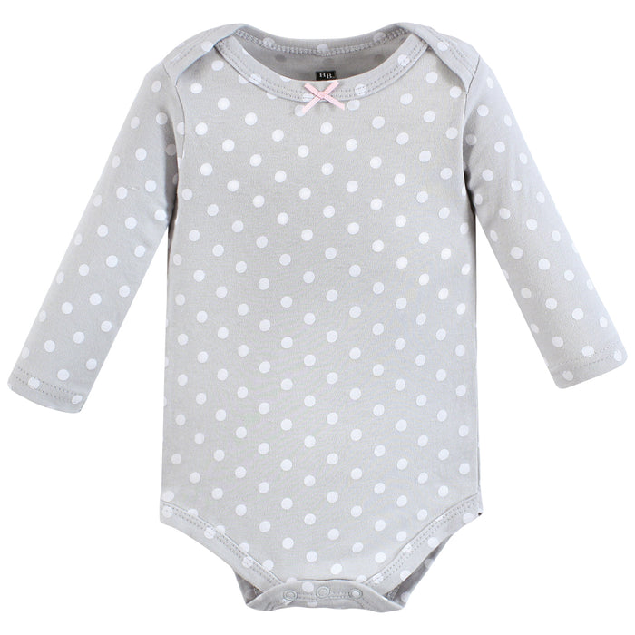 Hudson Baby Infant Girl Cotton Long-Sleeve Bodysuits, Pink Gray Elephant 5 Pack