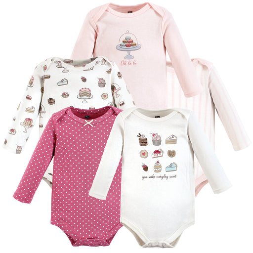 Hudson Baby Infant Girl Cotton Long-Sleeve Bodysuits, Sweet Bakery