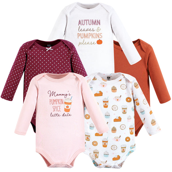 Hudson Baby Infant Girl Cotton Long-Sleeve Bodysuits, Pumpkin Spice Date