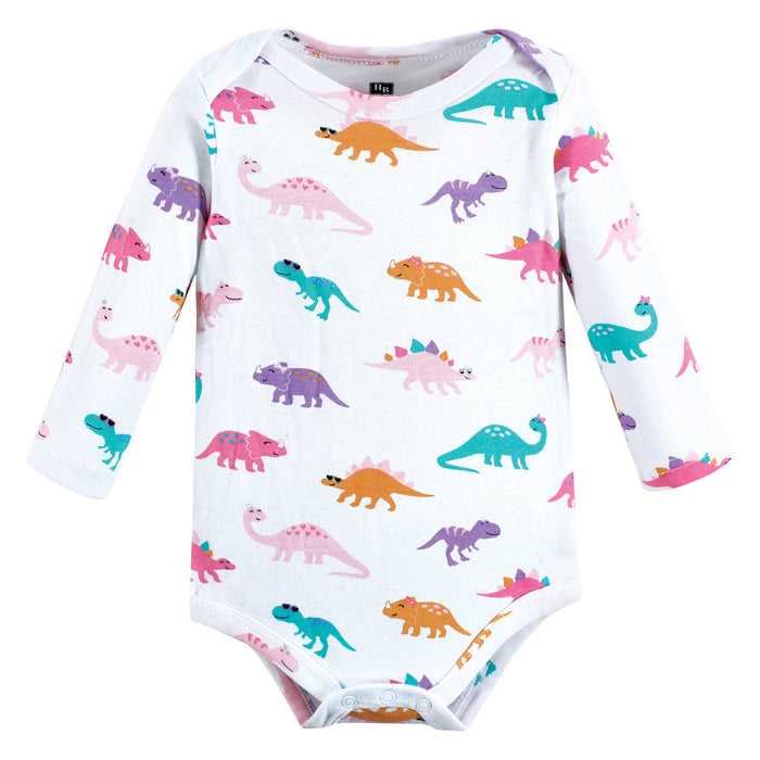 Hudson Baby Infant Girl Cotton Long-Sleeve Bodysuits, Cuteasaurus 5-Pack