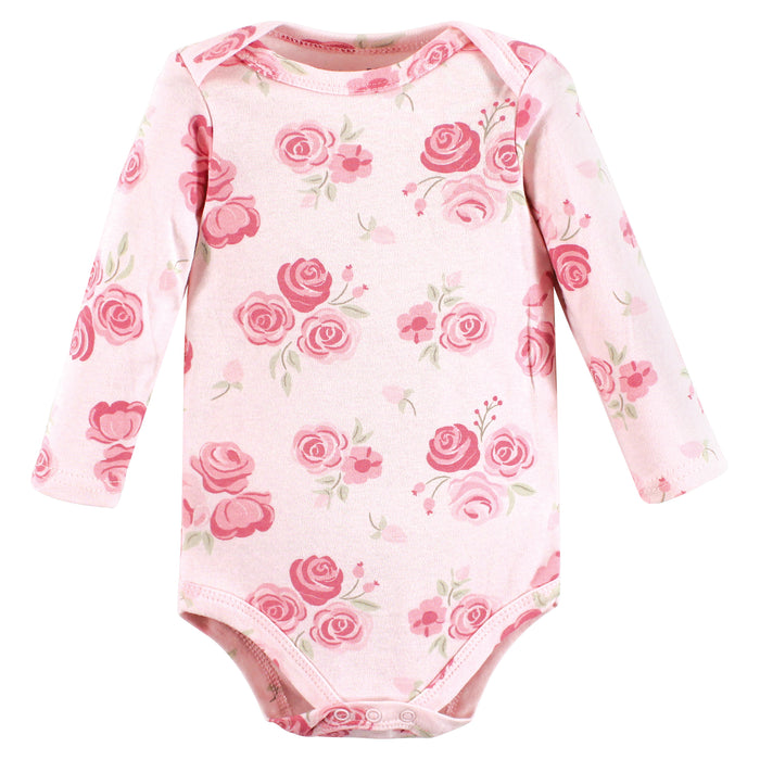 Hudson Baby Infant Girl Cotton Long-Sleeve Bodysuits, Blush Rose Leopard 5-Pack