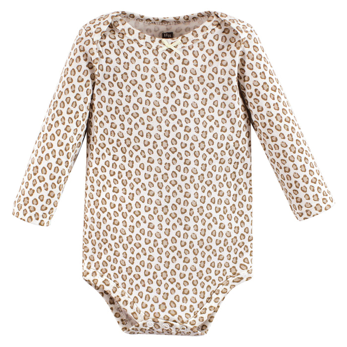 Hudson Baby Infant Girl Cotton Long-Sleeve Bodysuits, Blush Rose Leopard 5-Pack