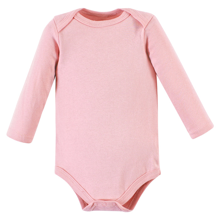 Hudson Baby Infant Girl Cotton Long-Sleeve Bodysuits, Blush Rose Leopard 5-Pack