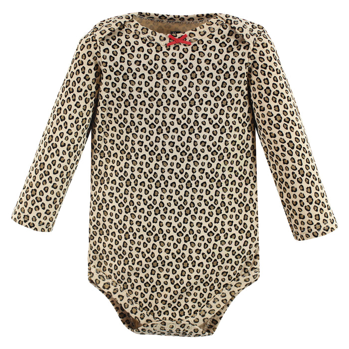 Hudson Baby Infant Girl Cotton Long-Sleeve Bodysuits, Buffalo Plaid Leopard