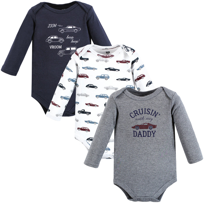 Hudson Baby Infant Boy Cotton Long-Sleeve Bodysuits, Cars 3-Pack