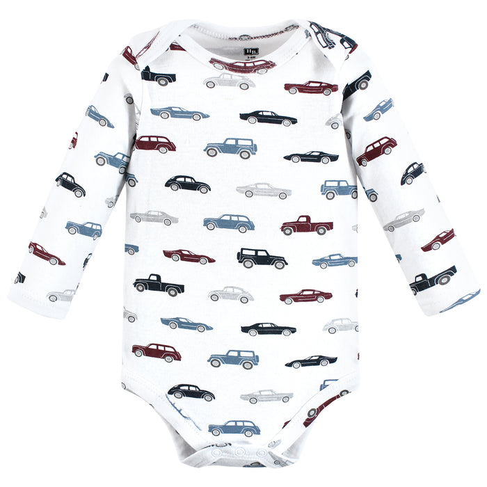 Hudson Baby Infant Boy Cotton Long-Sleeve Bodysuits, Cars 3-Pack