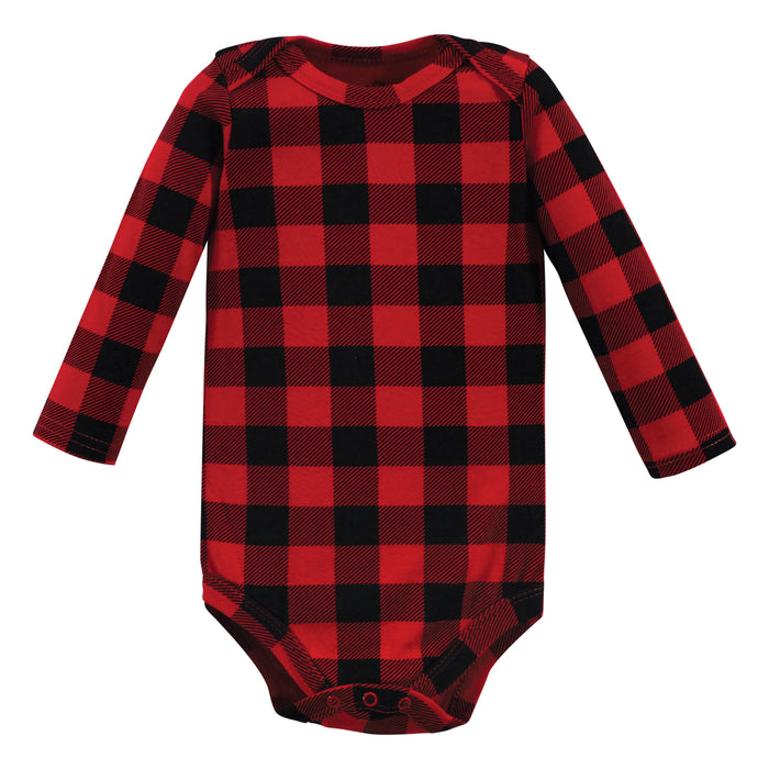 Hudson Baby Infant Boy Cotton Long-Sleeve Bodysuits, Buffalo Plaid Bear 3-Pack