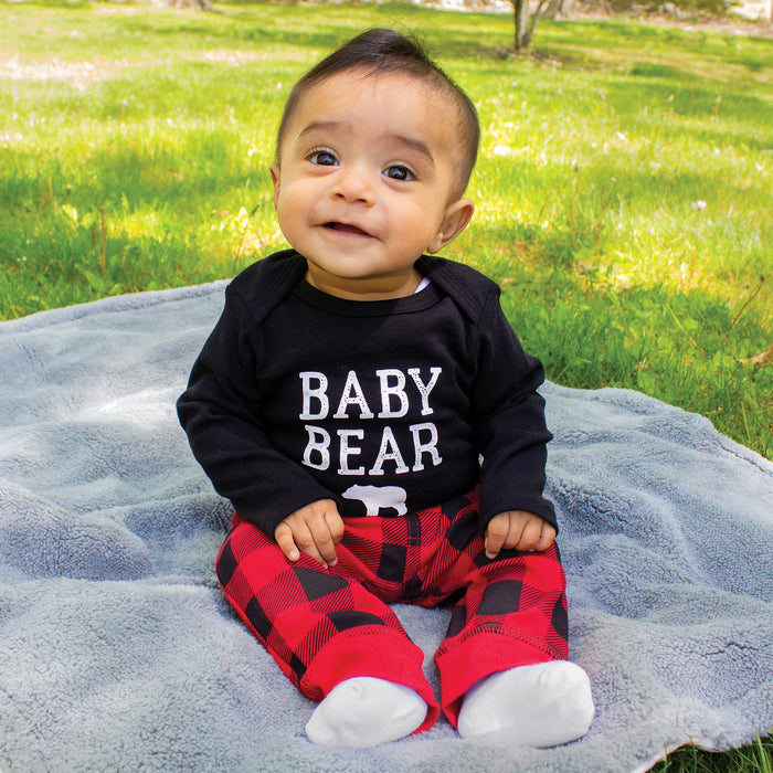 Hudson Baby Infant Boy Cotton Long-Sleeve Bodysuits, Buffalo Plaid Bear 3-Pack